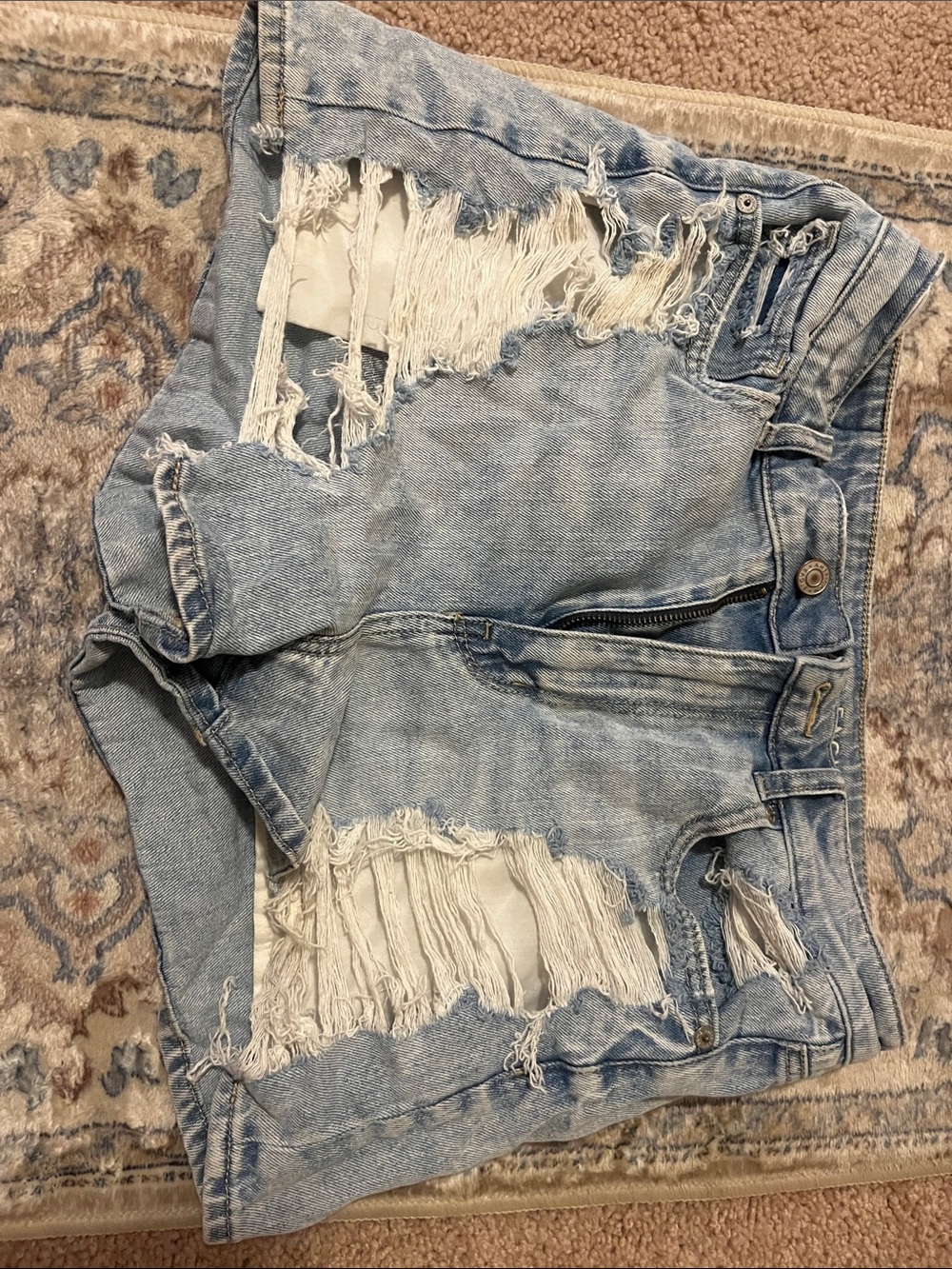 American Eagle Outfitters Light Blue Distressed Denim Shorts